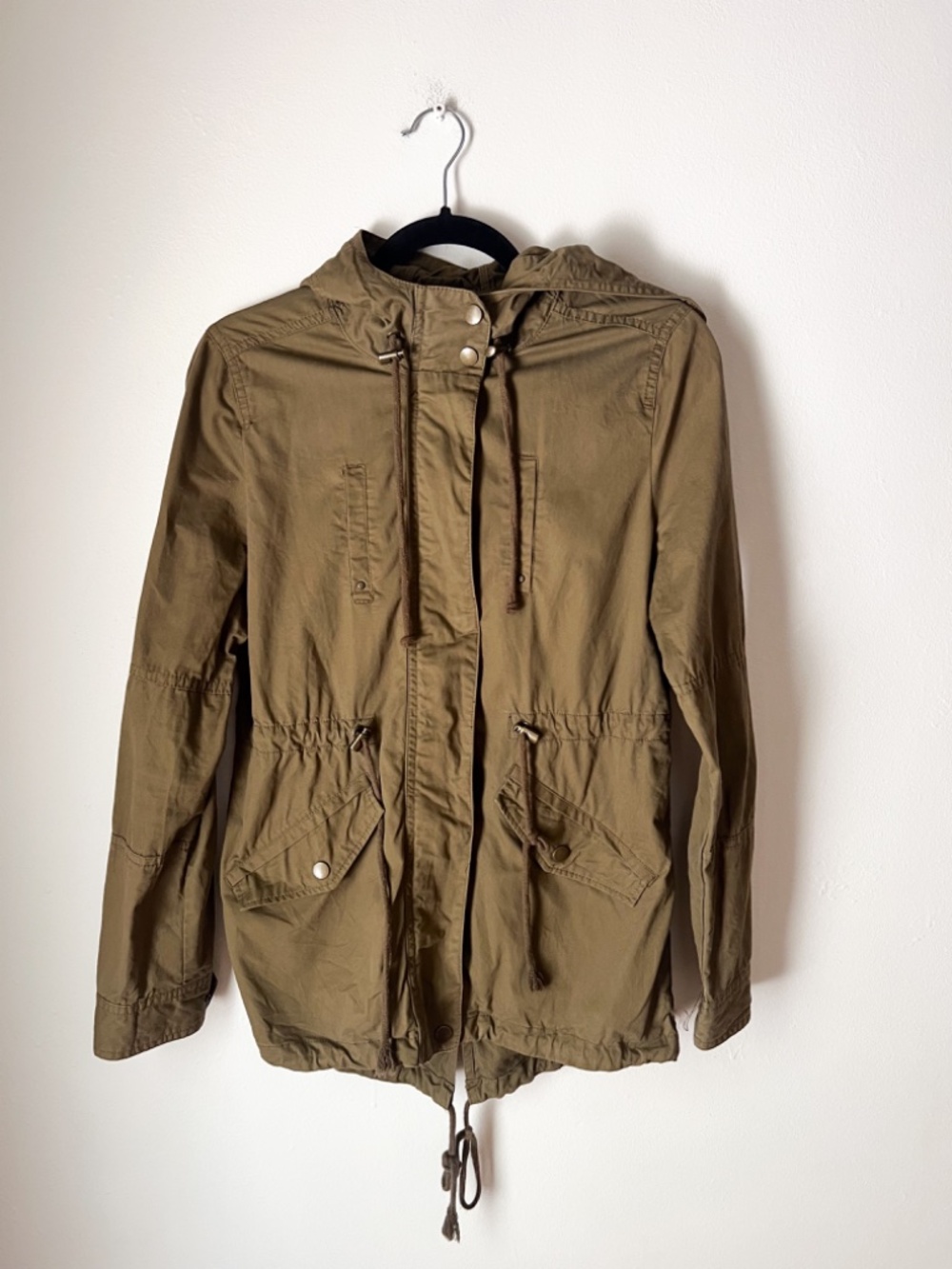 Love Tree Olive Green Utility Anorak Field Jacket Hooded Cargo Military Small - Picture 2 of 12